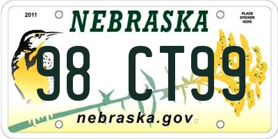 NE license plate 98CT99