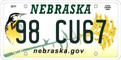 NE license plate 98CU67
