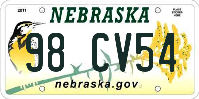NE license plate 98CV54
