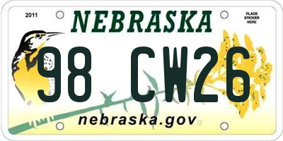NE license plate 98CW26