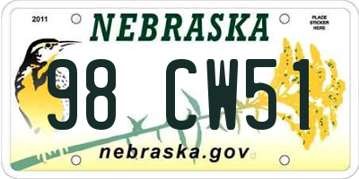 NE license plate 98CW51
