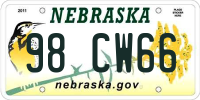 NE license plate 98CW66