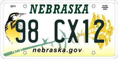 NE license plate 98CX12