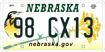 NE license plate 98CX13