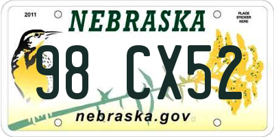NE license plate 98CX52