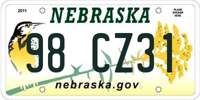 NE license plate 98CZ31