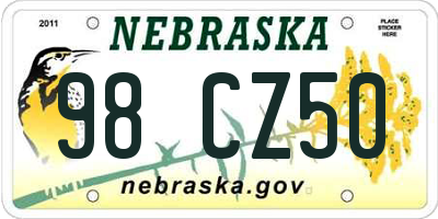 NE license plate 98CZ50