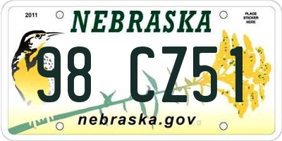 NE license plate 98CZ51
