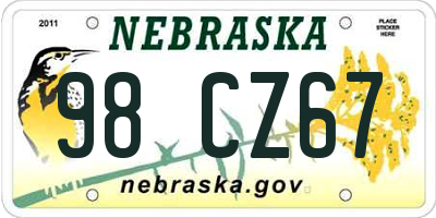 NE license plate 98CZ67
