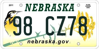 NE license plate 98CZ78