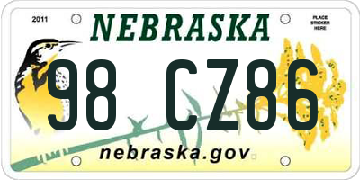 NE license plate 98CZ86
