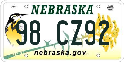 NE license plate 98CZ92