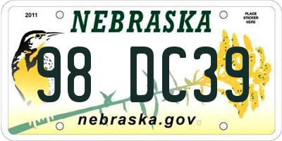 NE license plate 98DC39