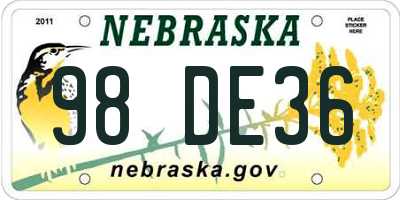 NE license plate 98DE36