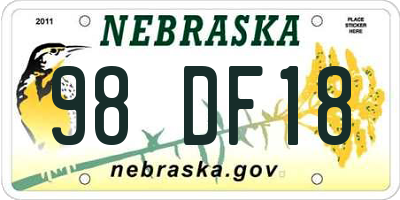 NE license plate 98DF18