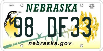 NE license plate 98DF33