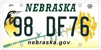 NE license plate 98DF76