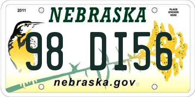NE license plate 98DI56