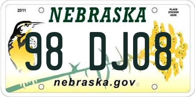 NE license plate 98DJ08