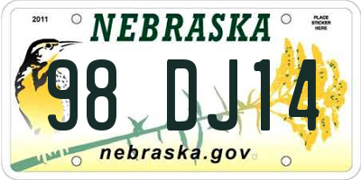 NE license plate 98DJ14