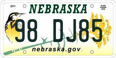 NE license plate 98DJ85