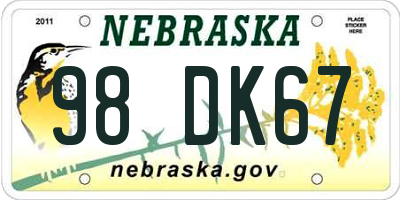 NE license plate 98DK67