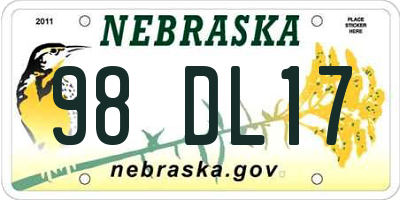 NE license plate 98DL17