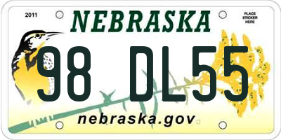 NE license plate 98DL55