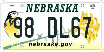 NE license plate 98DL67