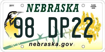 NE license plate 98DP22