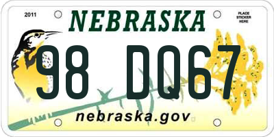 NE license plate 98DQ67