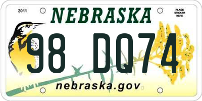 NE license plate 98DQ74