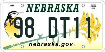 NE license plate 98DT11