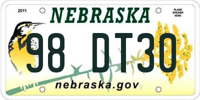 NE license plate 98DT30