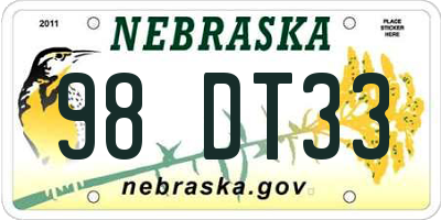 NE license plate 98DT33