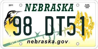 NE license plate 98DT51
