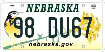 NE license plate 98DU67