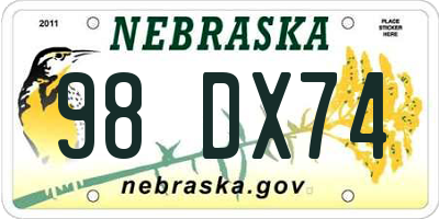 NE license plate 98DX74