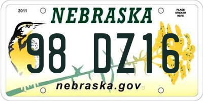 NE license plate 98DZ16