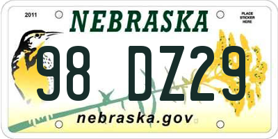 NE license plate 98DZ29