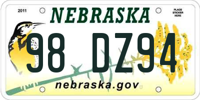 NE license plate 98DZ94