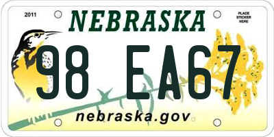NE license plate 98EA67