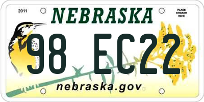 NE license plate 98EC22