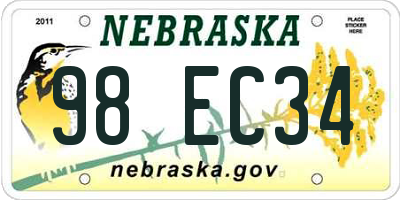 NE license plate 98EC34