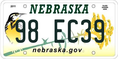 NE license plate 98EC39