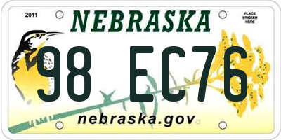 NE license plate 98EC76