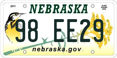 NE license plate 98EE29