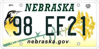 NE license plate 98EF21