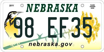 NE license plate 98EF35