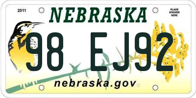 NE license plate 98EJ92